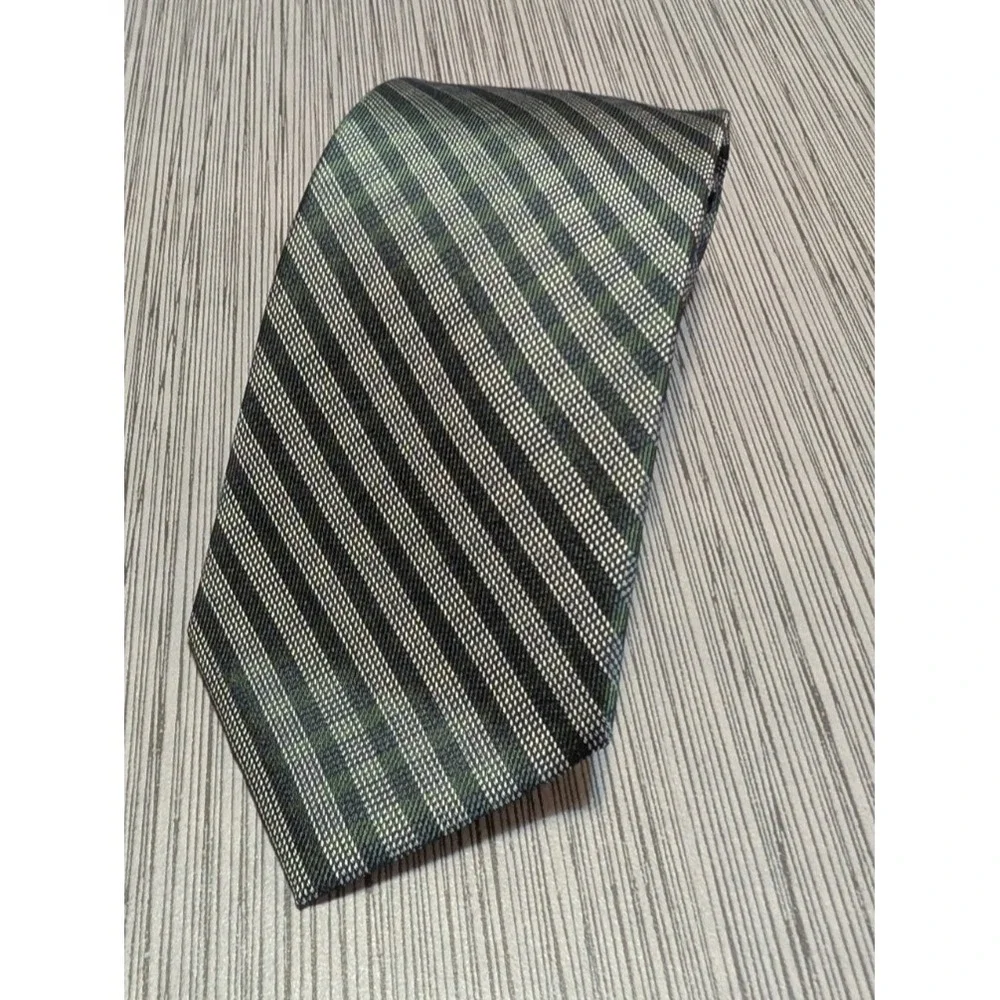 Calvin Klein Green, Black, and White‎ Striped Silk Blend Designer Classic